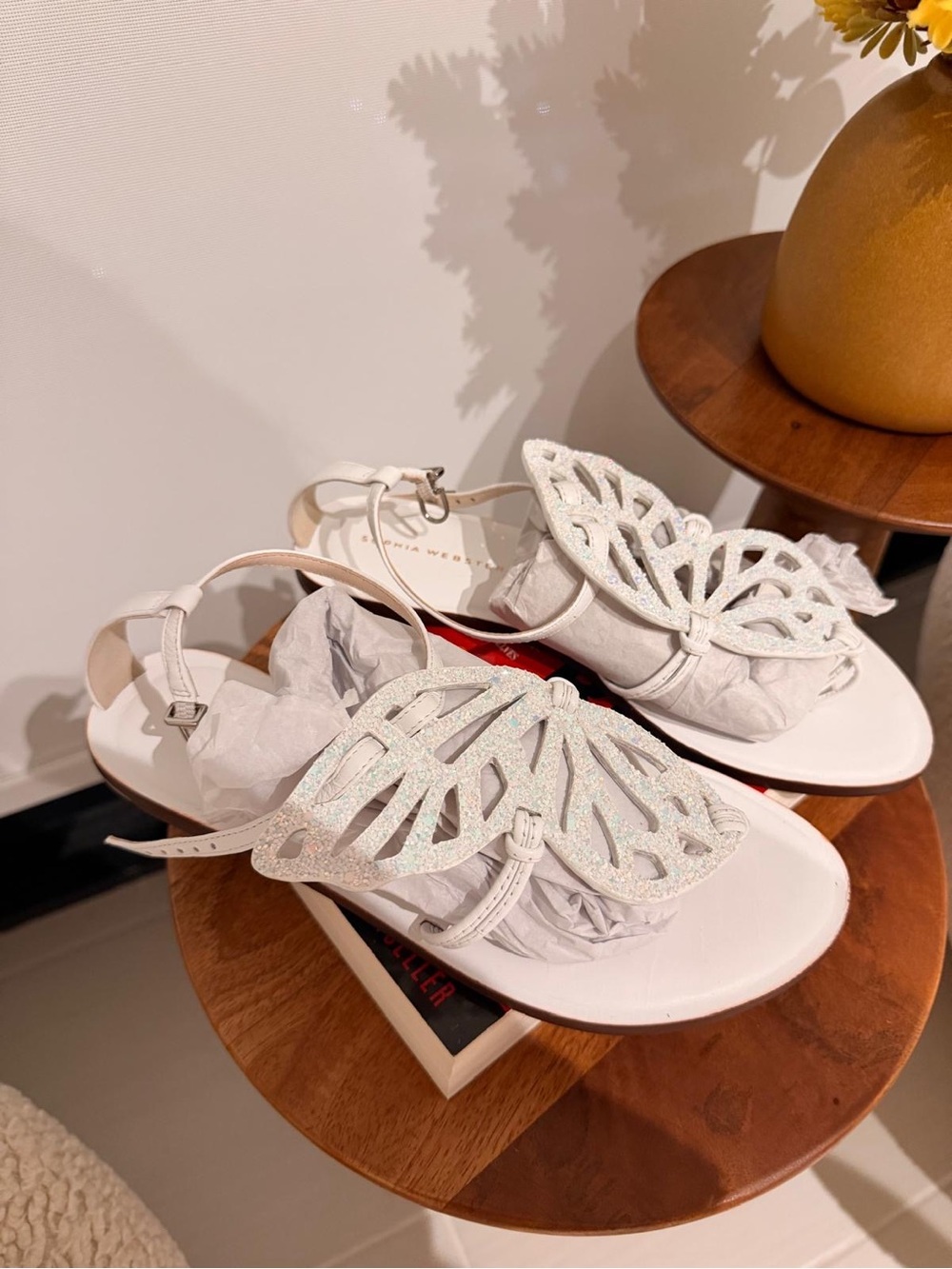 Sophia Webster White Glitter Butterfly Slingback Sandals